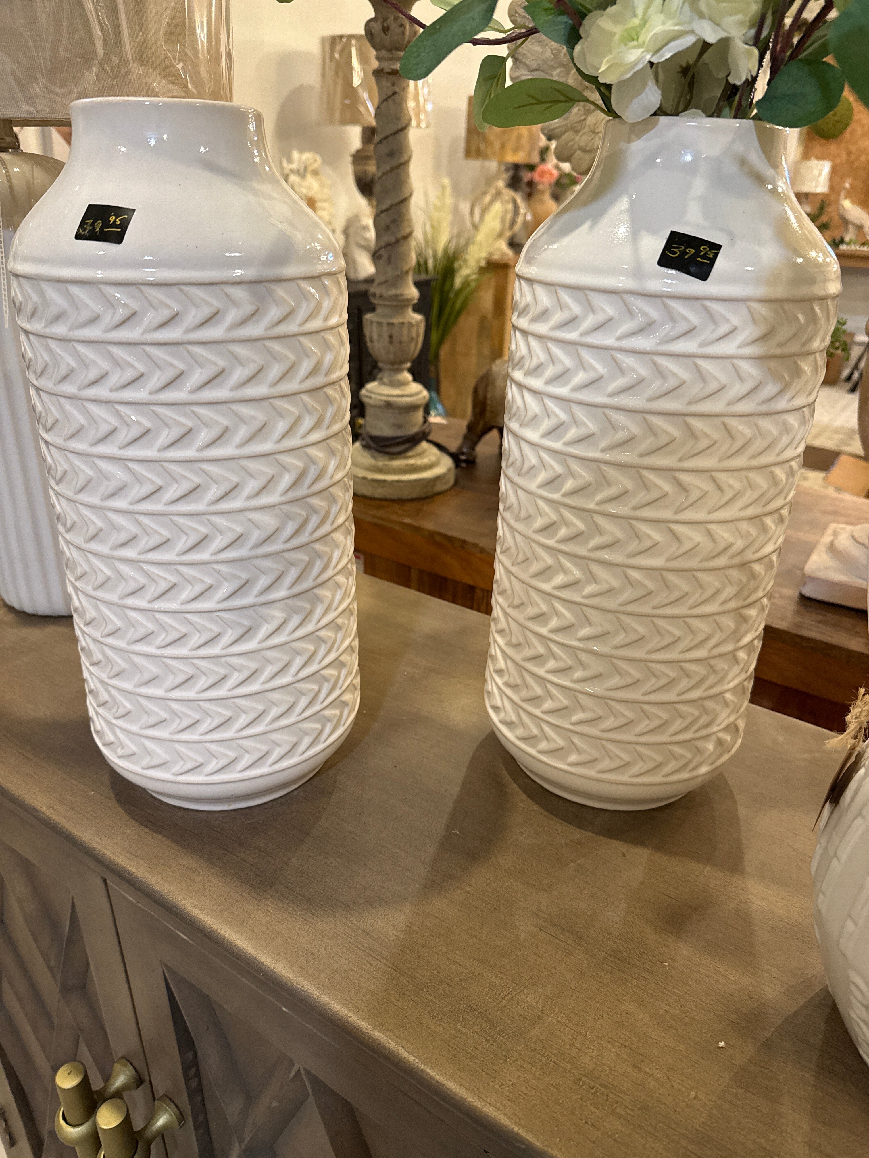 Tall white vases
