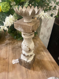 White wooden distressed candle stick