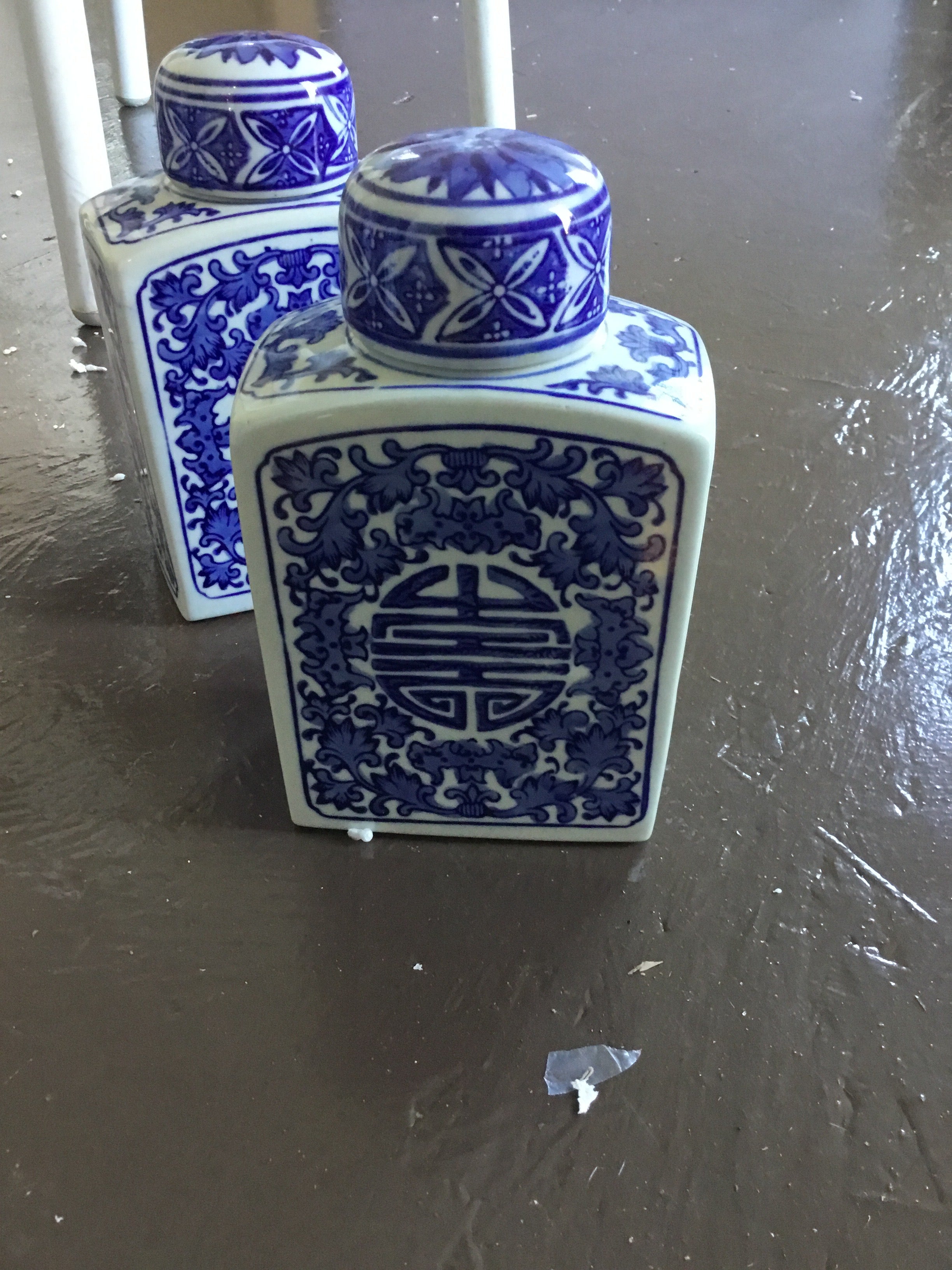 Small antique blue and white jar