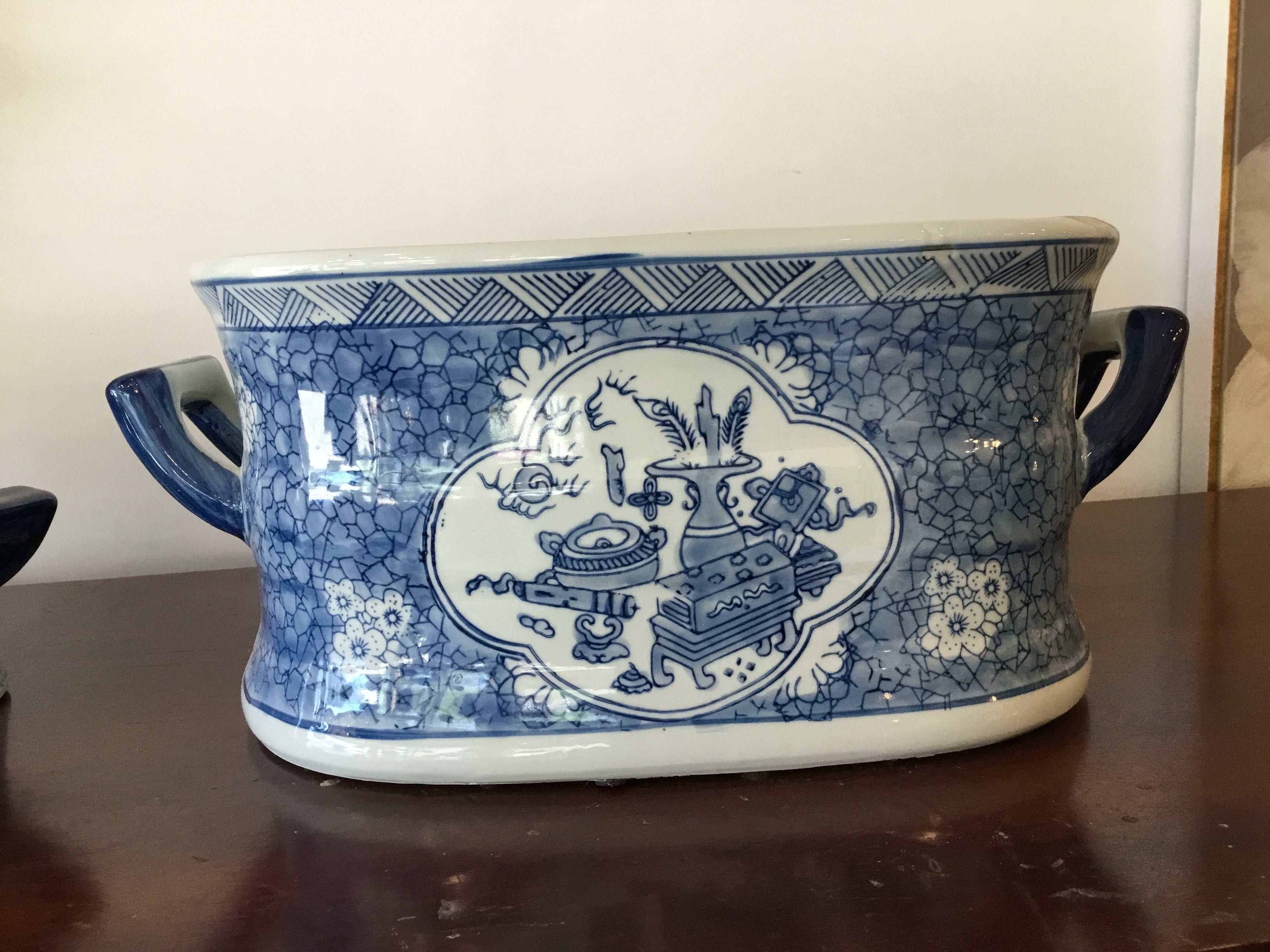 Large blue and white antique pot (foot bath)
