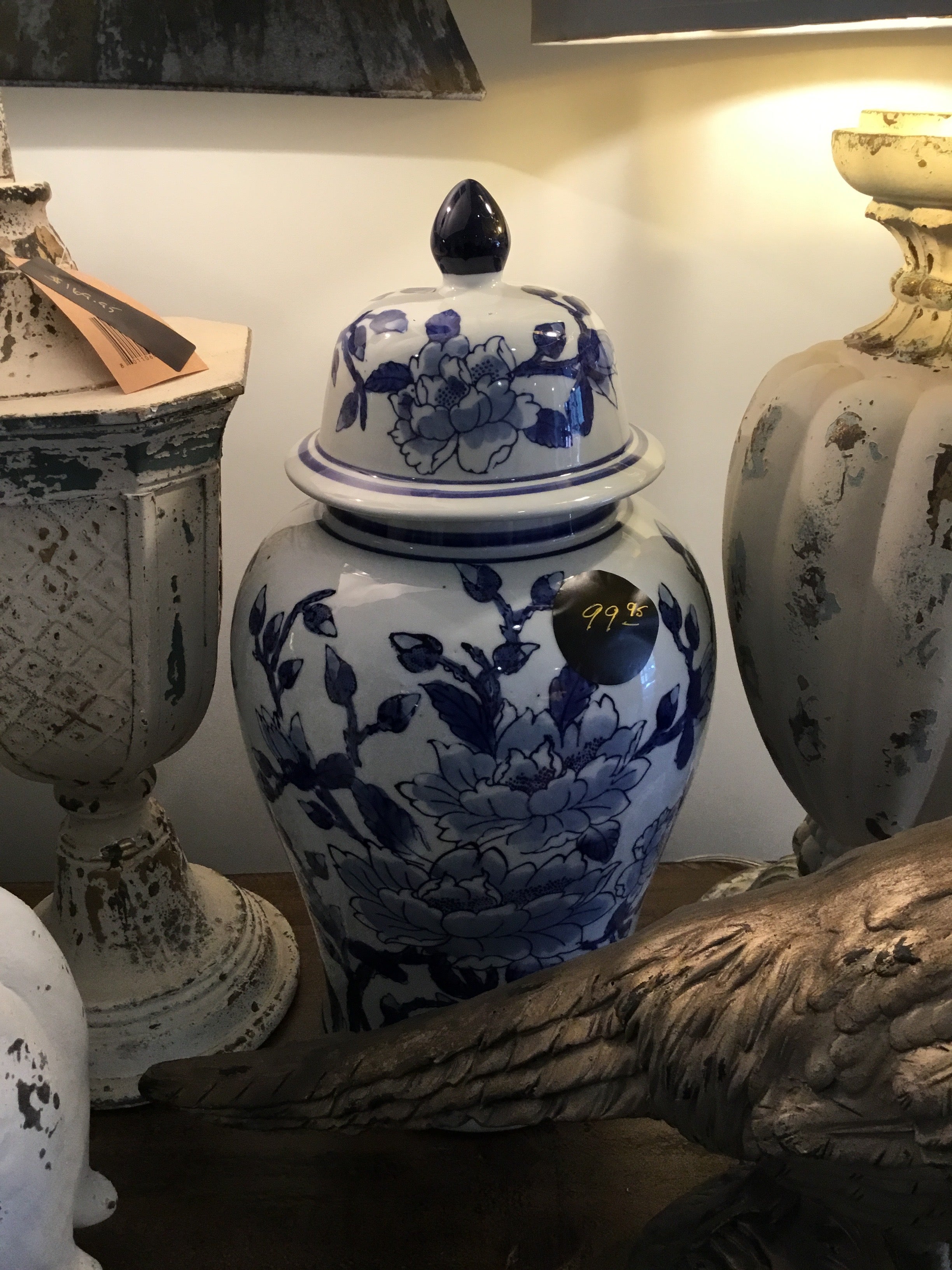 Antique blue and white jar