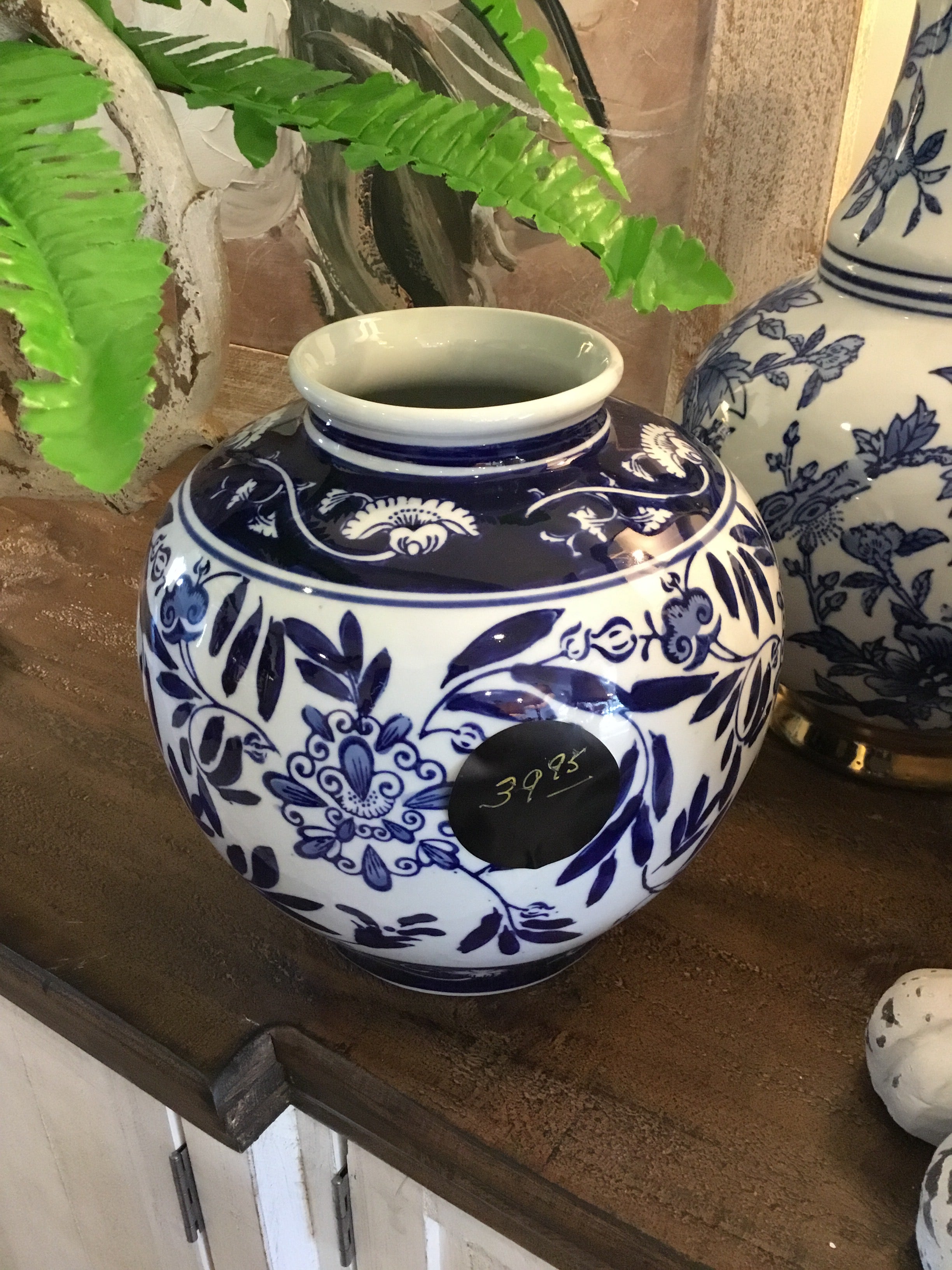 Antique blue and white pot