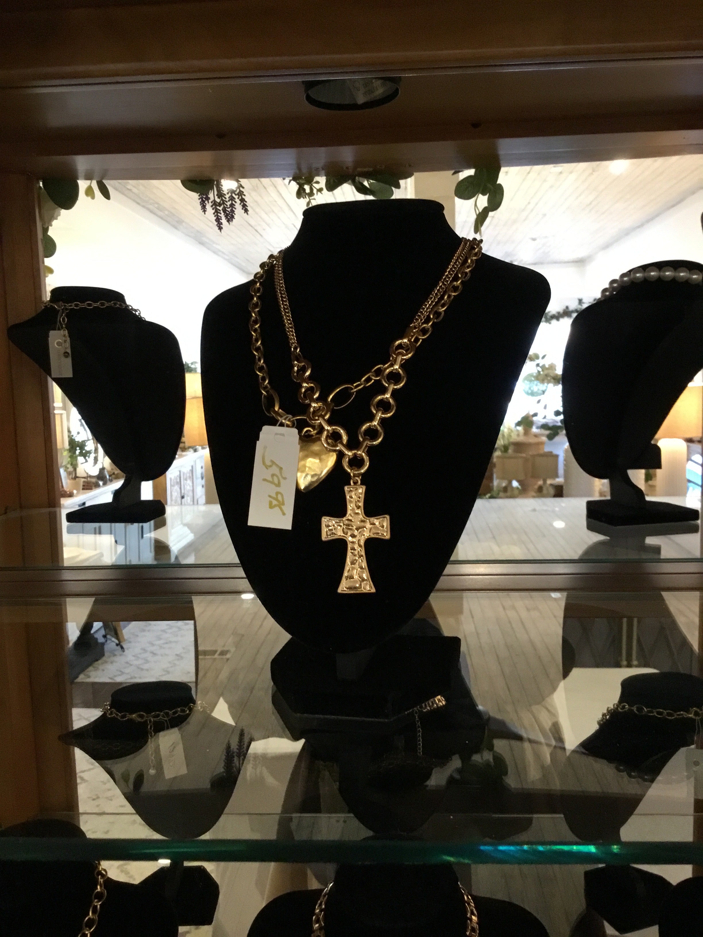 Gold heart and cross necklace