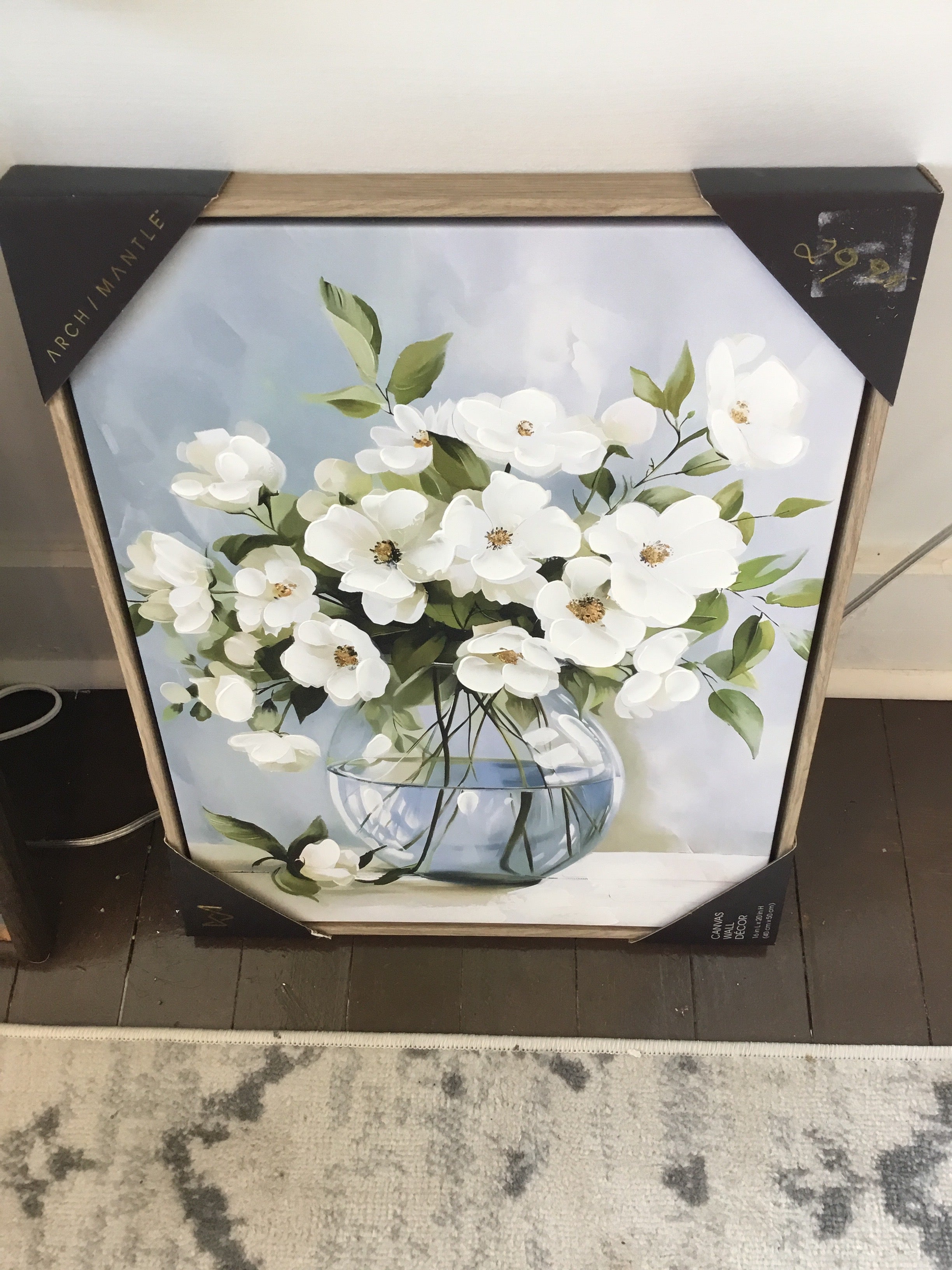 Arch/mantle white flower painting